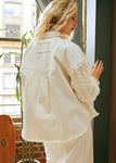 CHAQUETA CHAMARRA MEZCLILLA BLANCA MANGA PUNTO CONTRASTE PARA MUJER