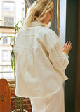 CHAQUETA CHAMARRA MEZCLILLA BLANCA MANGA PUNTO CONTRASTE PARA MUJER