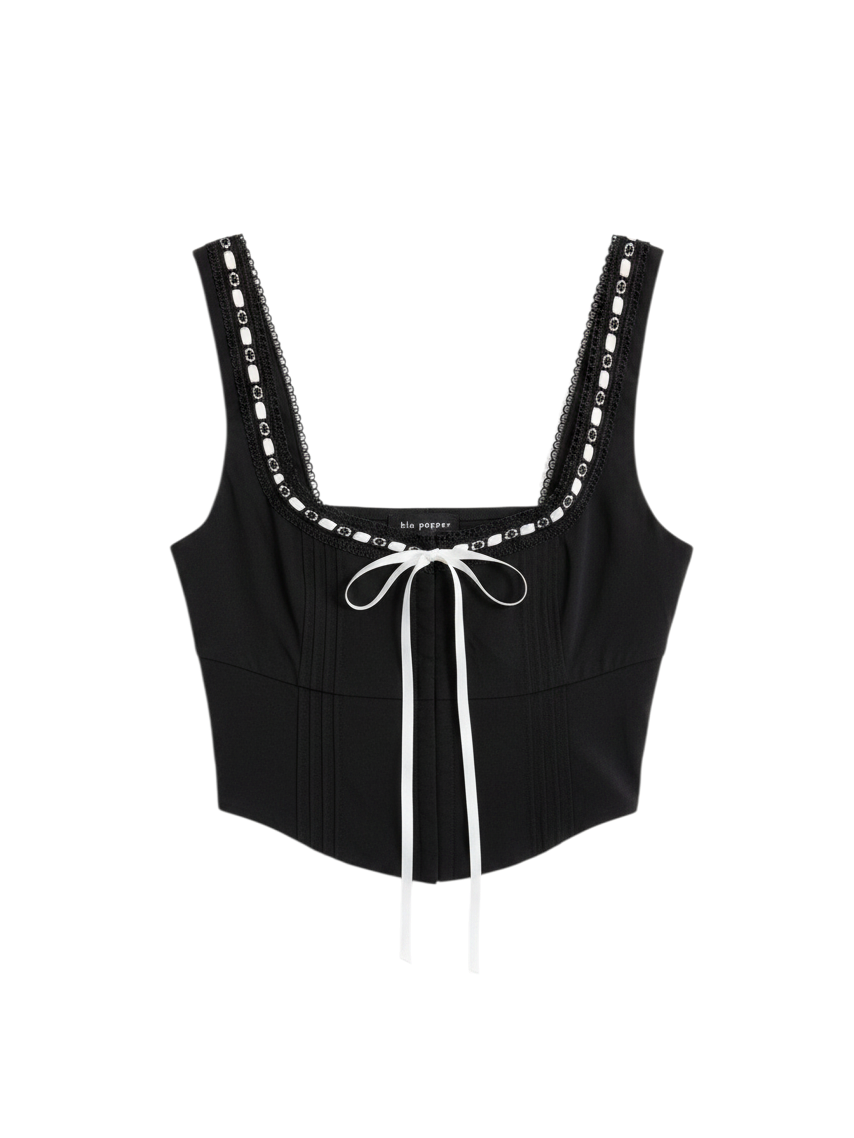 Top Negro Sin Mangas con Detalle de Encaje - Colección Boutique