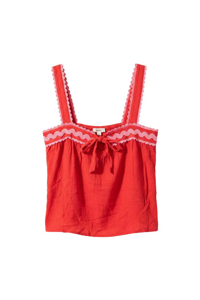 Red Spaghetti Strap Crop Top with Ruffle Trim