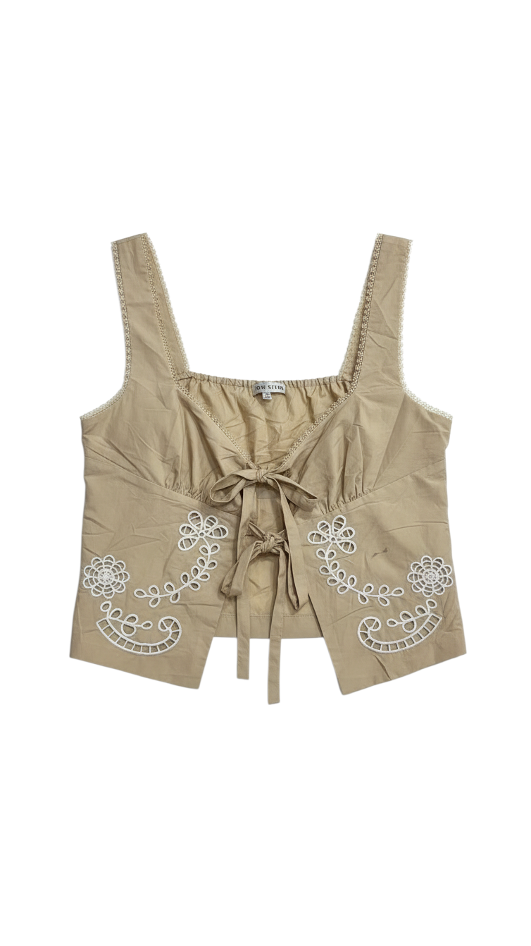 Top Beige Sin Mangas con Bordado Artesanal - Estilo Boutique