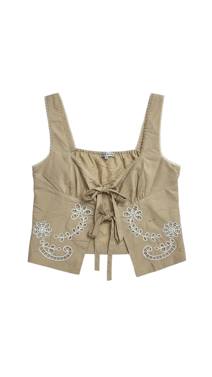 Top Beige Sin Mangas con Bordado Artesanal - Estilo Boutique
