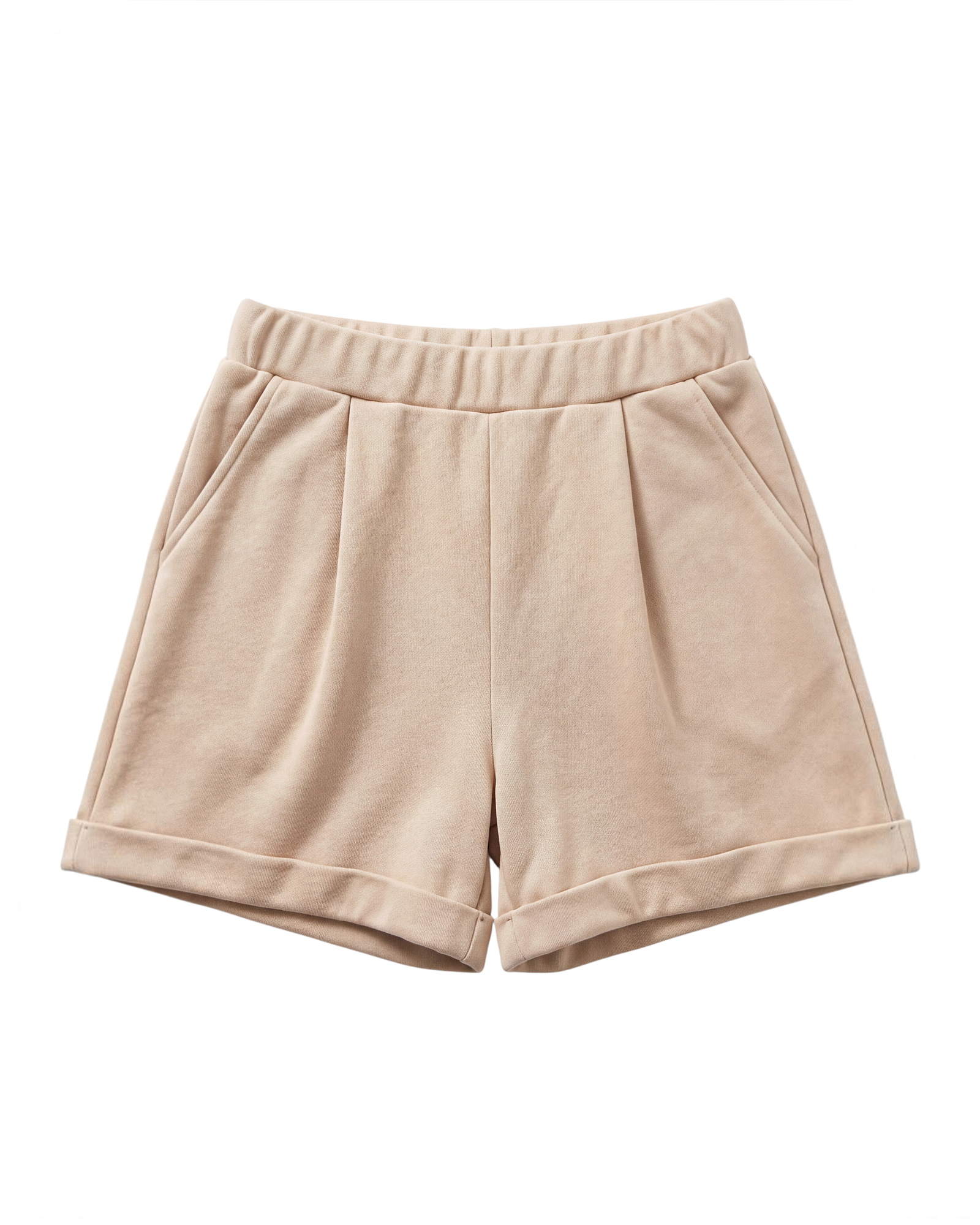 Bermudas Yanet Collective de tiro alto en color beige con pliegues frontales y textura acanalada suave