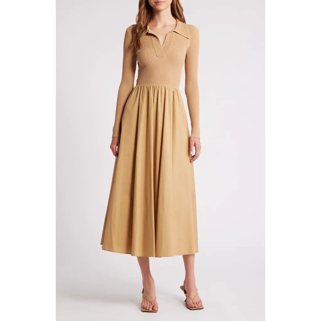 Vestido Beige Falda Linea A Manga larga by Yanet Collective