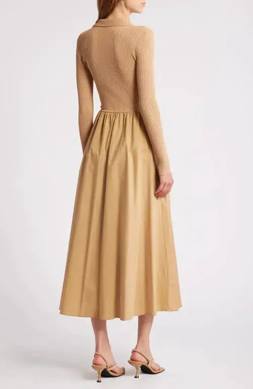 Vestido Beige Falda Linea A Manga larga by Yanet Collective
