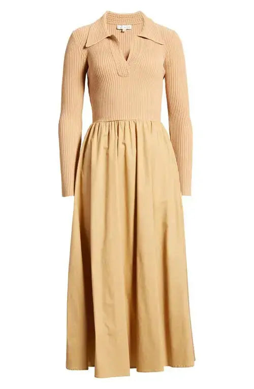 Vestido Beige Falda Linea A Manga larga by Yanet Collective