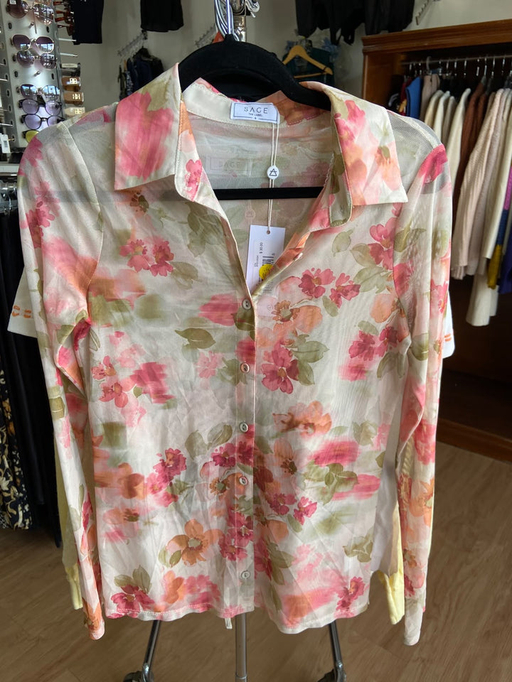 Blusa Floral de Manga Larga con Cuello - Estilo Boutique
