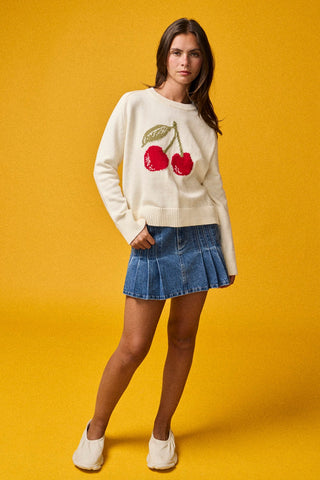 Suéter de Punto con Estampado de Cereza Rojo - Moda Mujer México
