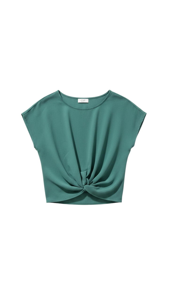 Green Short Sleeve Knot Front Top