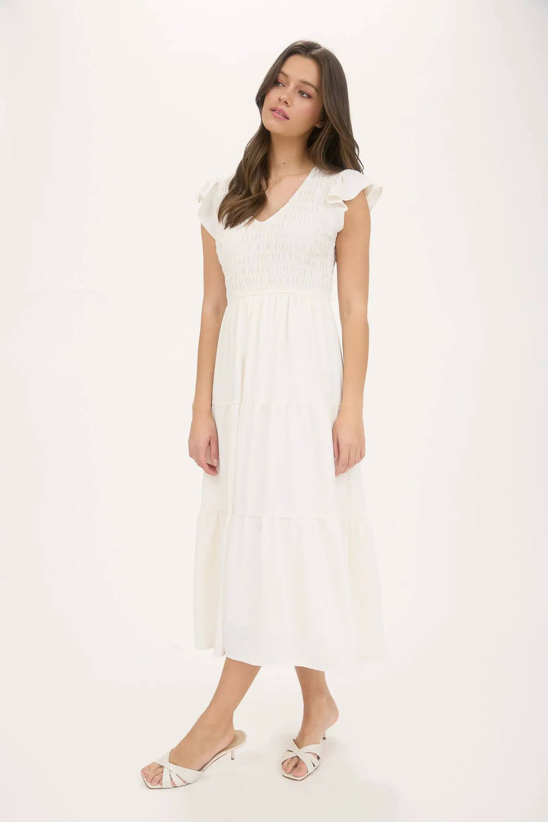shopblupepper Boho Flutter Sleeve Maxi Dress - Flowy V-Neck Summer Beach Wedding Guest Dress Casual - Dress
