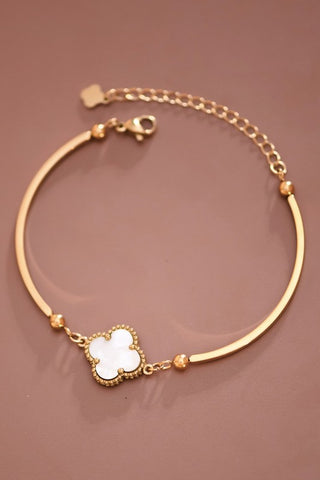 Pulsera Cadena Acero Inoxidable 18K Oro – Trébol, 7" + Extensor 2"