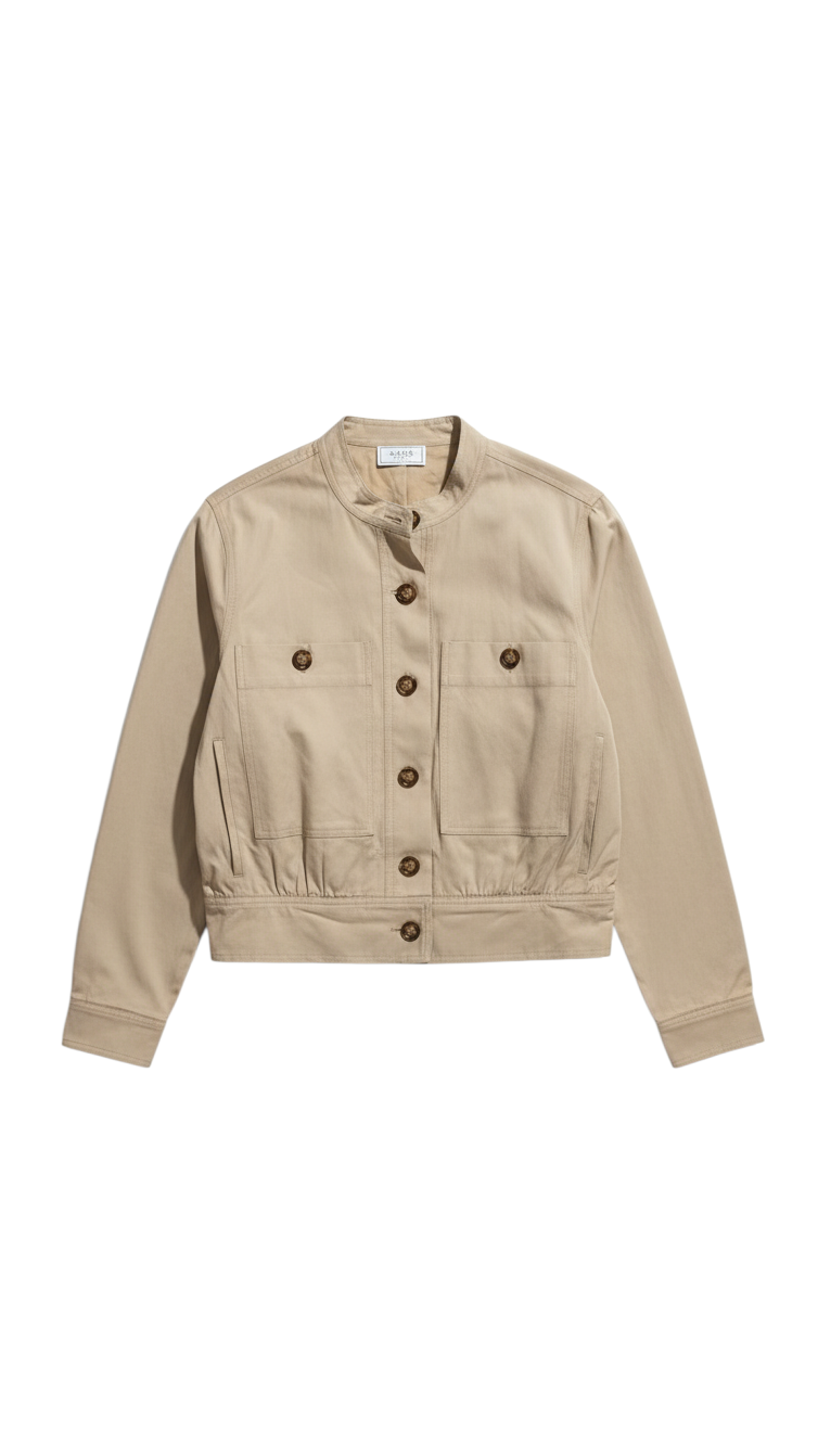 Chaqueta Corta Beige con Botones y Bolsillos - Estilo Boutique