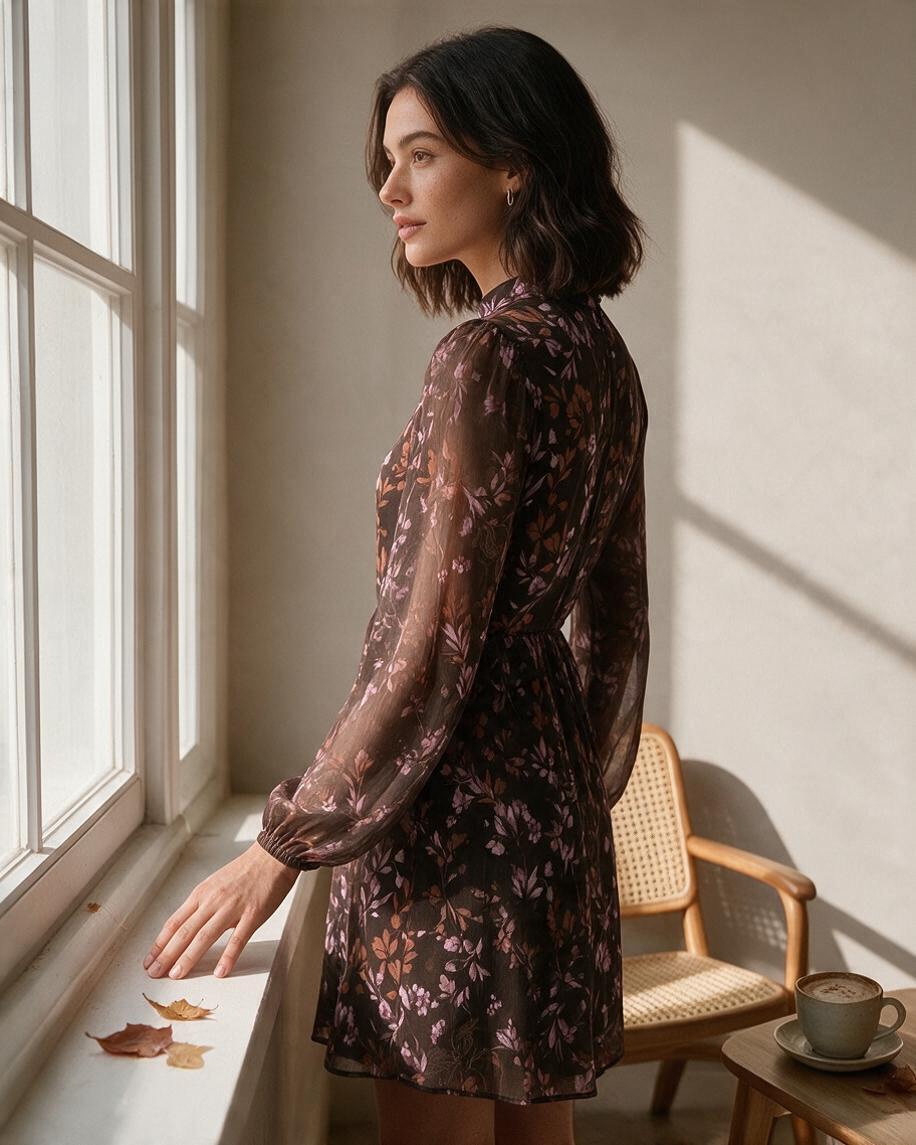 Vestido Largo Floral Marrón con Volantes - Estilo Boutique