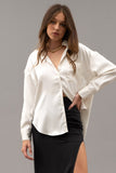 Blusa manga larga blanca satin beige