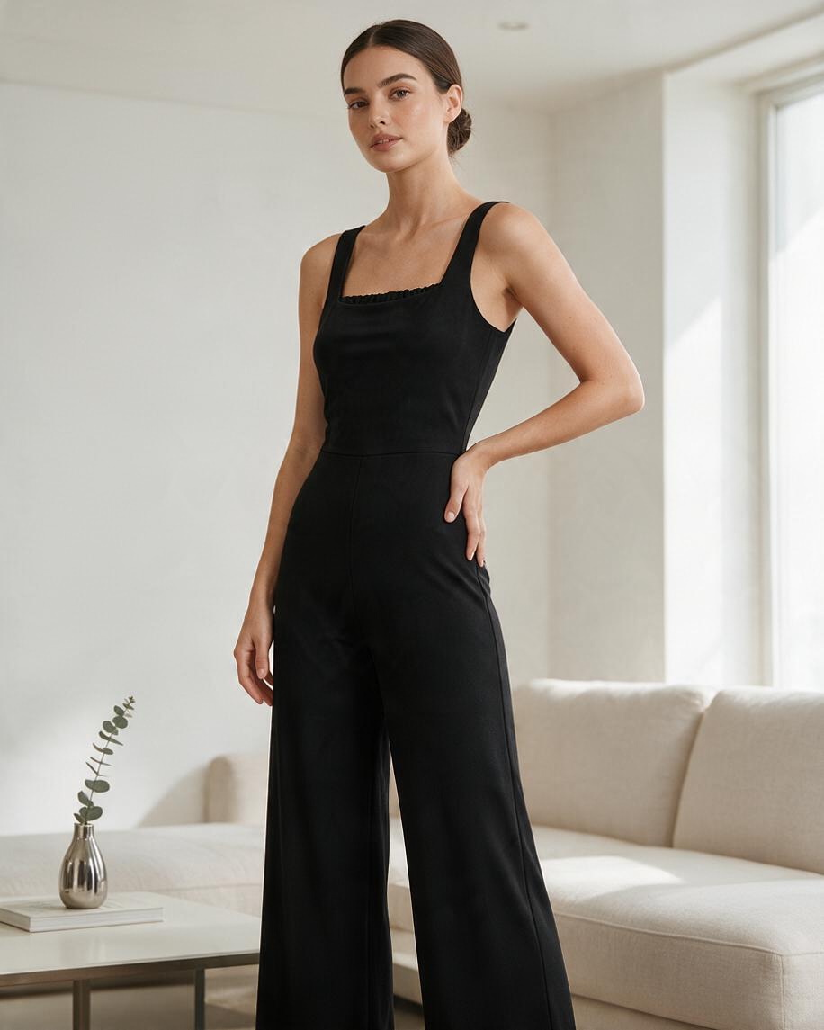 Mono Negro Sin Mangas con Escote Cuadrado - Estilo Boutique