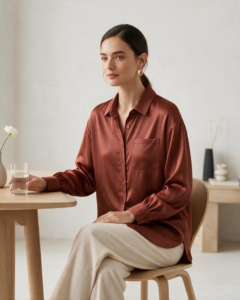 Camisa Rust de Botones con Bolsillo - Estilo Boutique