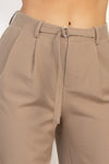 Pantalón pierna ancha café con Cinturón – Tiro Medio, Largo Completo – Mujer