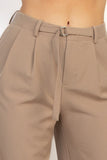 Pantalón pierna ancha café con Cinturón – Tiro Medio, Largo Completo – Mujer