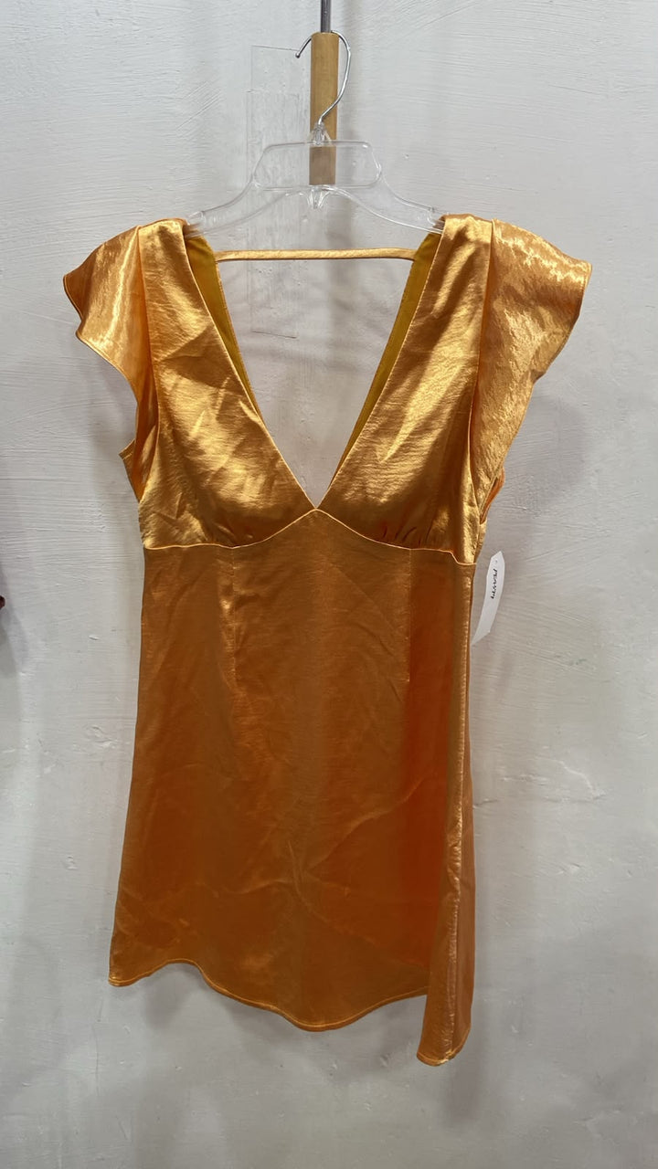 Gold Flutter Sleeve V-Neck Top with Sheen