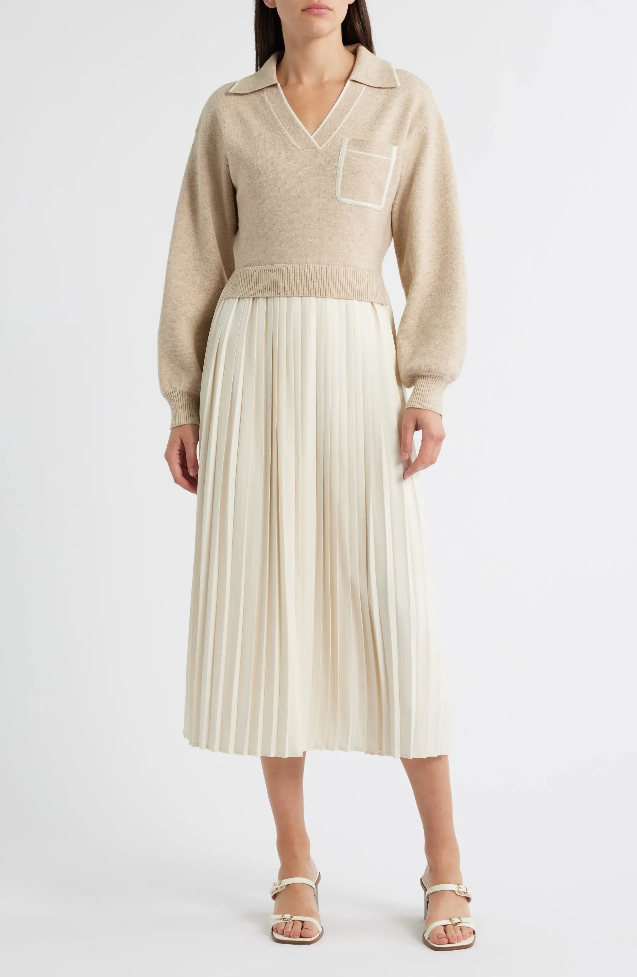 Vestido Maxi Manga Larga beige by Yanet Collective
