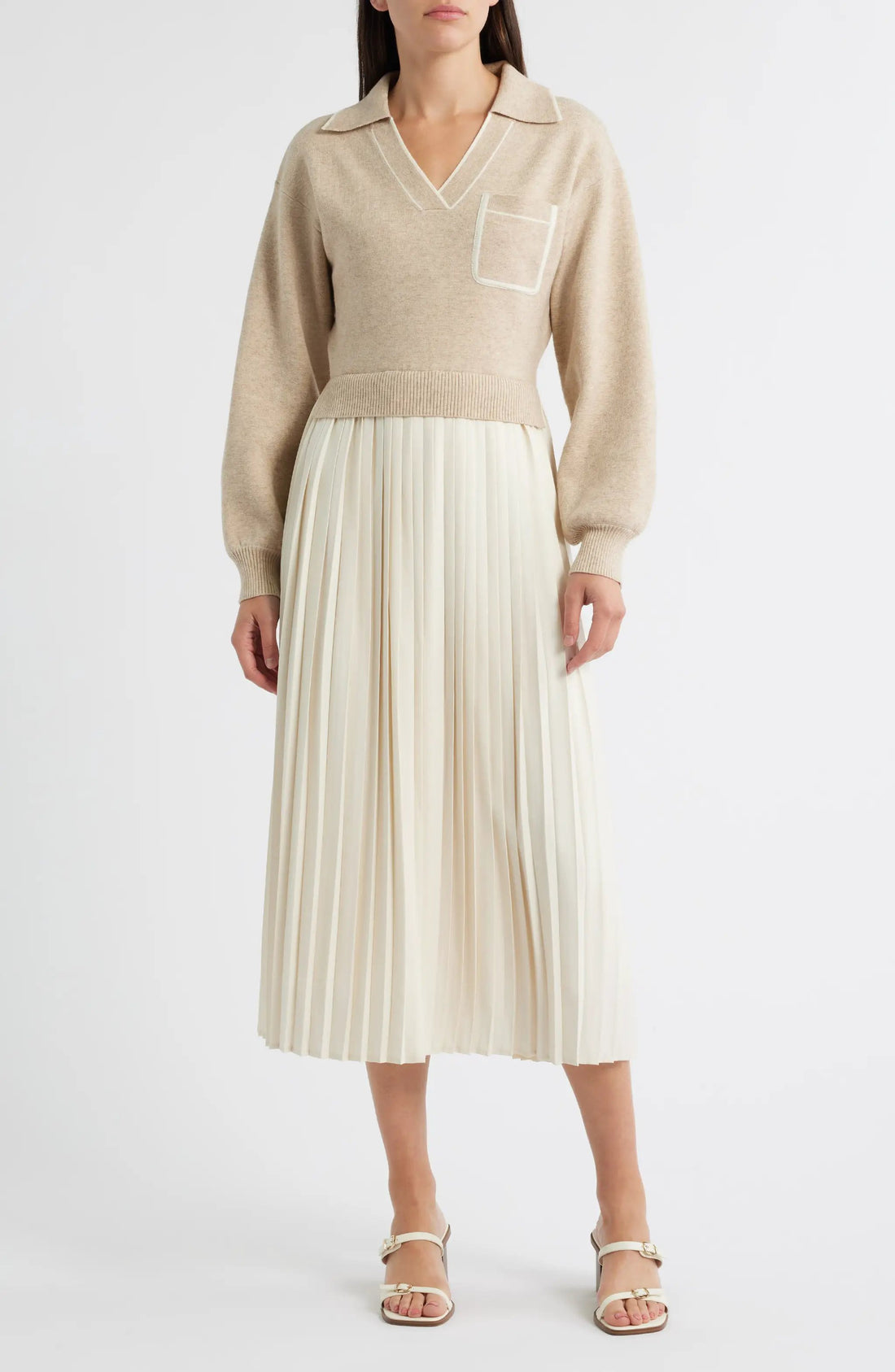 Vestido Maxi Manga Larga beige by Yanet Collective
