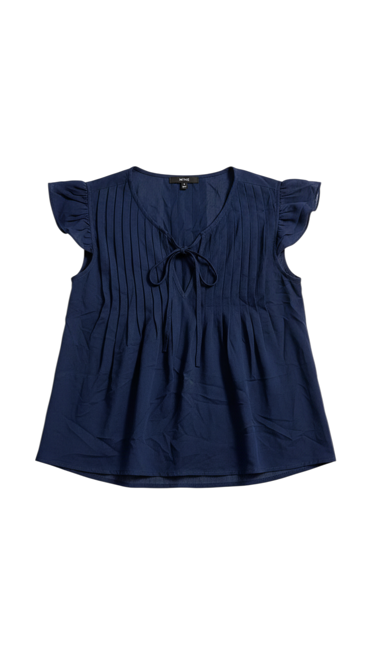Blusa Azul Marino con Pliegues y Lazo - Estilo Boutique