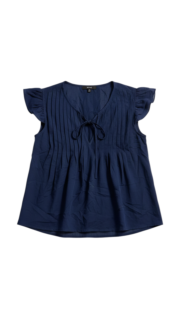 Blusa Azul Marino con Pliegues y Lazo - Estilo Boutique