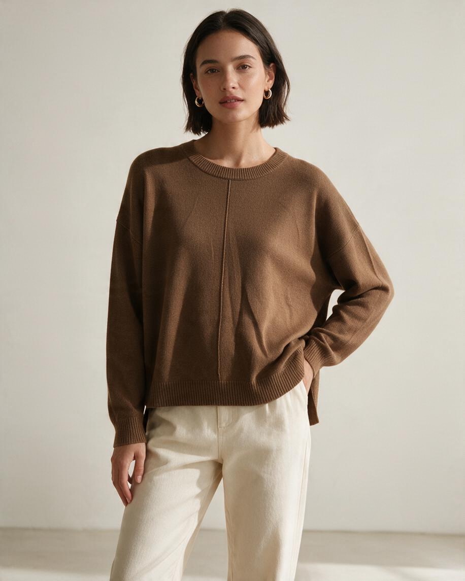 Suéter de Punto en Tono Tierra con Detalle Acanalado - Estilo Boutique