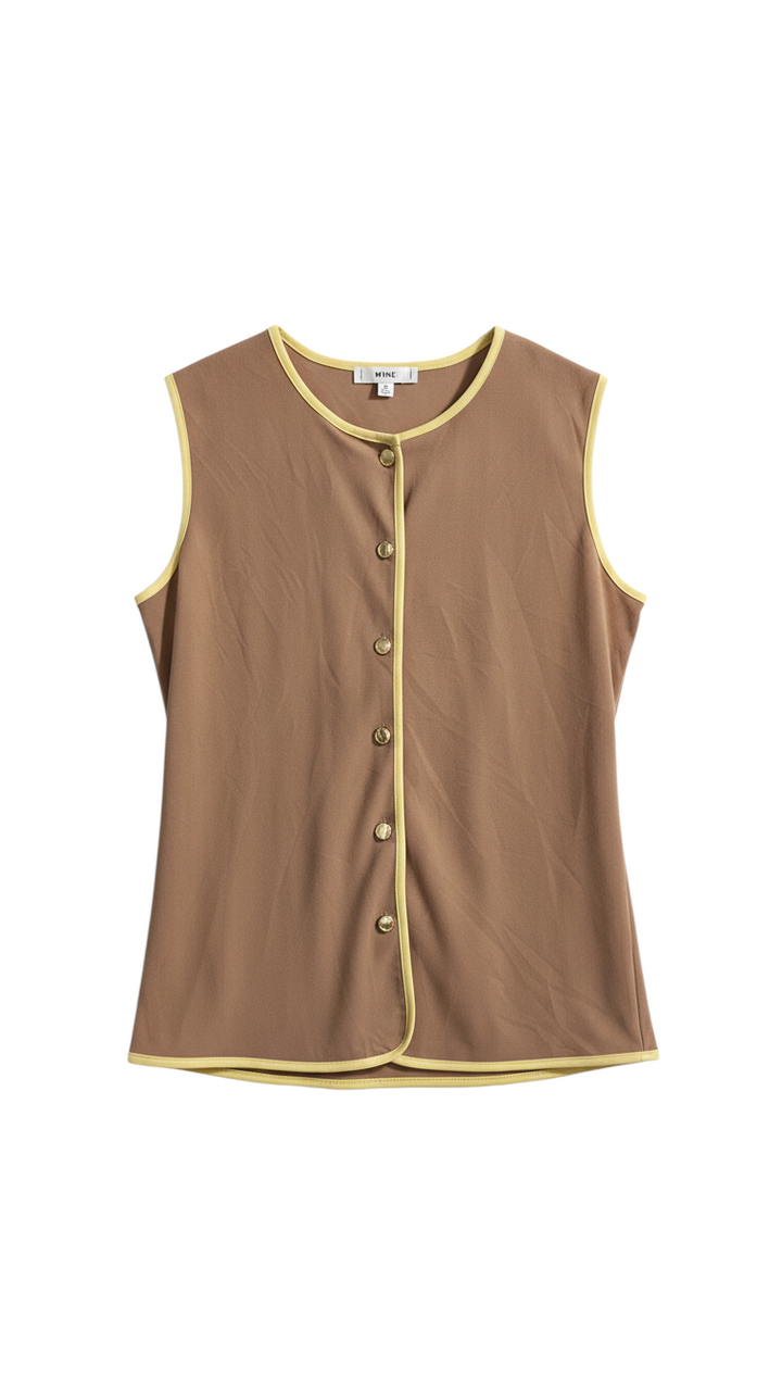 Top Sin Mangas con Botones y Ribete en Contraste - Estilo Boutique