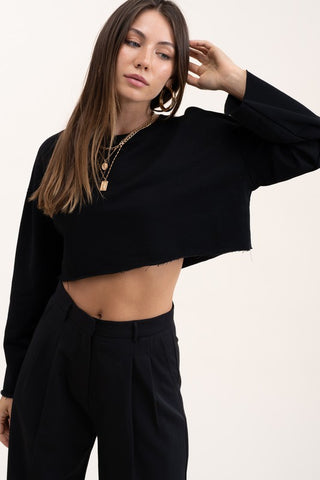 BLUSA NEGRA TELA FRENCH TERRY COLOR NEGRO MANGA LARGA