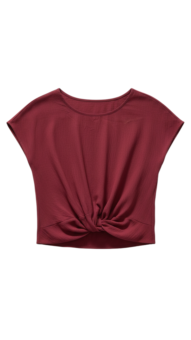 Burgundy Short Sleeve Knotted Top
