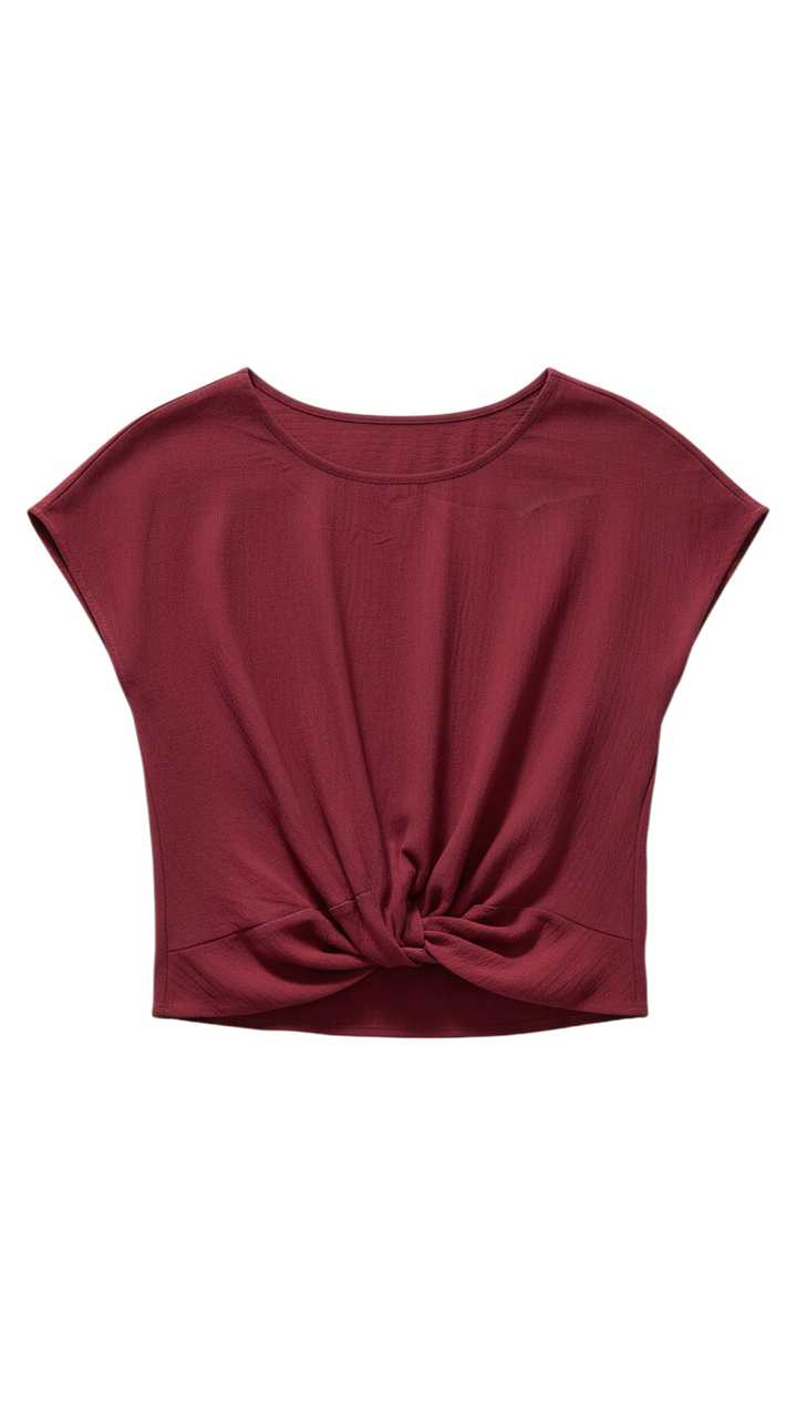 Burgundy Short Sleeve Knotted Top