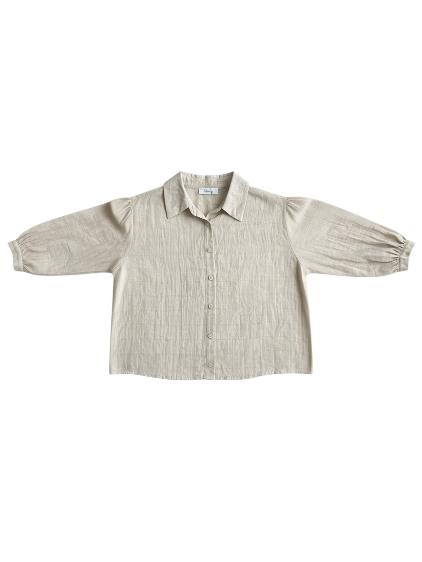 Camisa de Manga Larga Color Beige con Botones