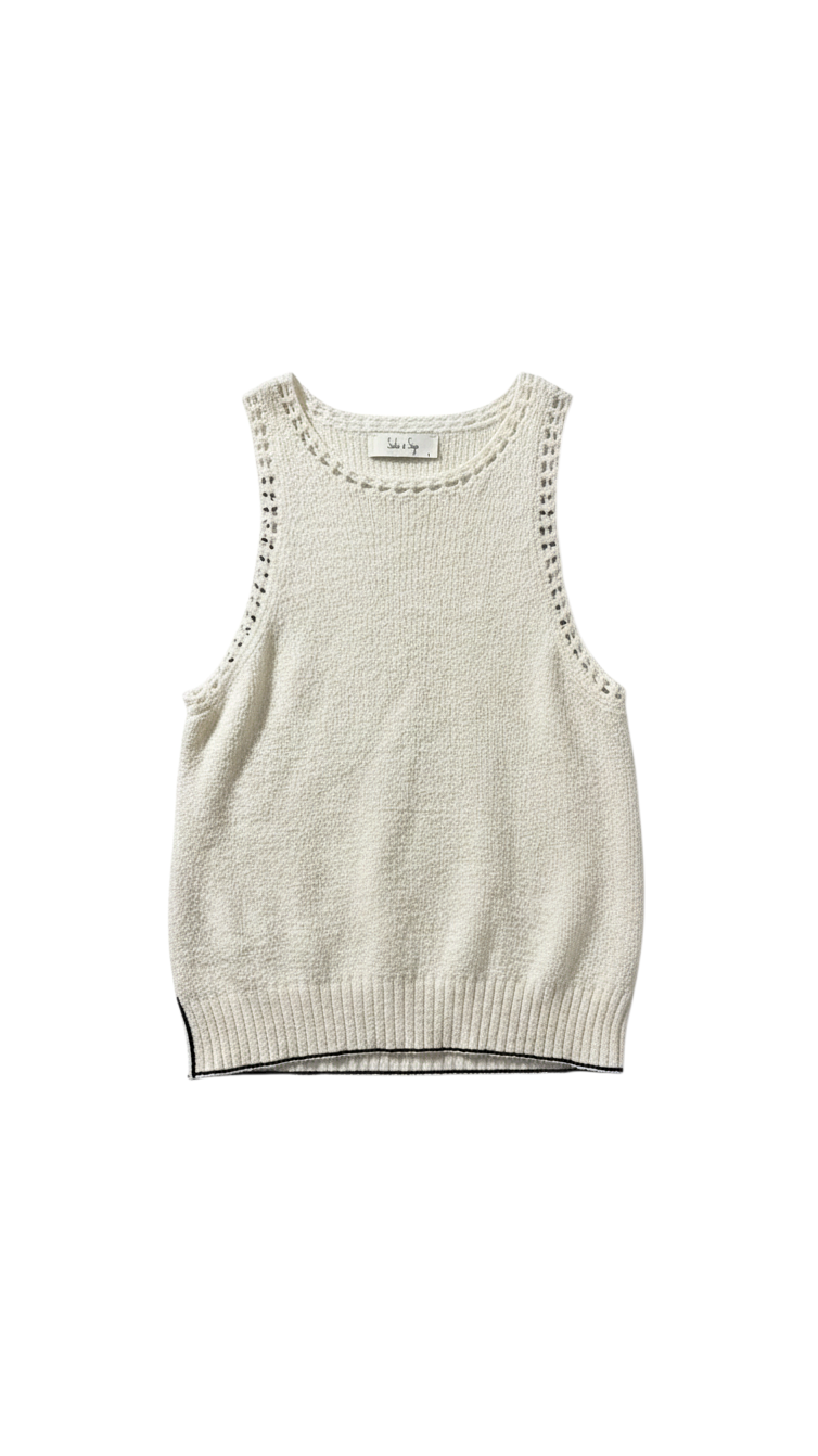Top de Punto Crema sin Mangas con Detalle de Calado Artesanal