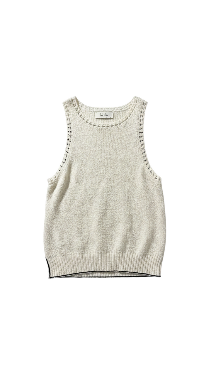 Top de Punto Crema sin Mangas con Detalle de Calado Artesanal