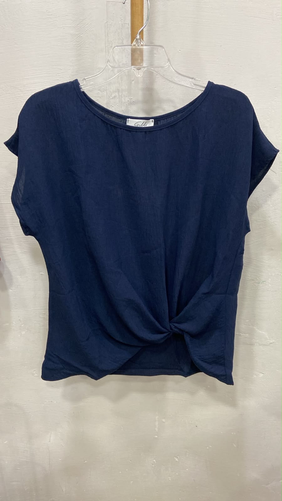 Navy Short Sleeve Top with Knot Detail