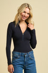 Body Negro Mujer Manga Larga Cuello Alto con Cierre Ajustado Seamless