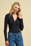 Body Negro Mujer Manga Larga Cuello Alto con Cierre Ajustado Seamless