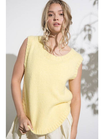 Top Suéter Sin Mangas con Dobladillo Redondead Amarillo Pt12594