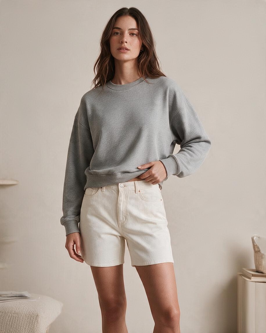 Top Corto Gris de Manga Larga con Detalle de Costuras - Estilo Boutique