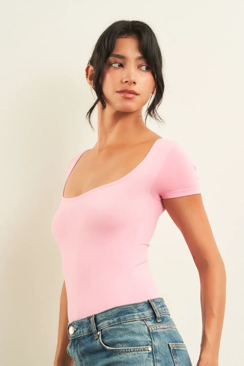 ANWND Body rojo de manga corta con escote cuadrado - Body