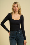 Bodysuit Manga Larga Cuello Cuadrado Negro - Ropa de Dama Elegante y Versátil