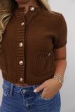 Suéter Top Botones Dorados Cafe Manga Corta
