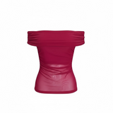 Blusa Mesh Top off shoulder de malla fruncida para mujer | Elegante y moderno | Varios colores