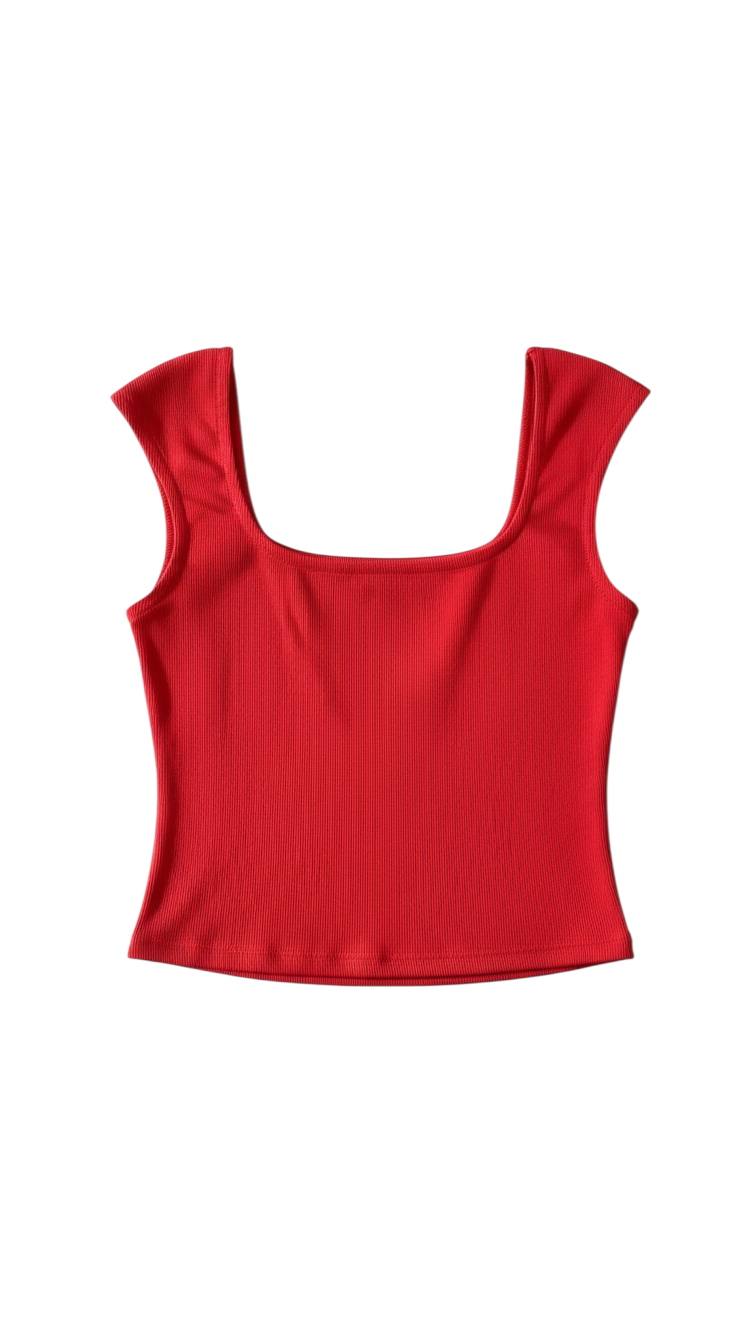 Top Rojo Escote Cuadrado Manga Corta - Estilo Boutique