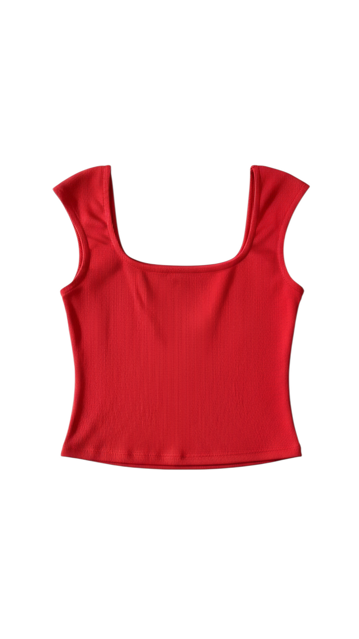 Top Rojo Escote Cuadrado Manga Corta - Estilo Boutique