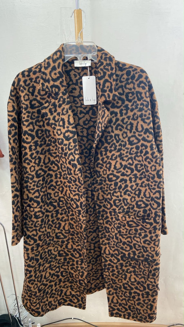 Chaqueta Boutique Estampado Animal Print Marrón con Bolsillos