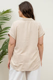 PLUS Blusa Camisa café con bolsillos manga corta color khaki claro