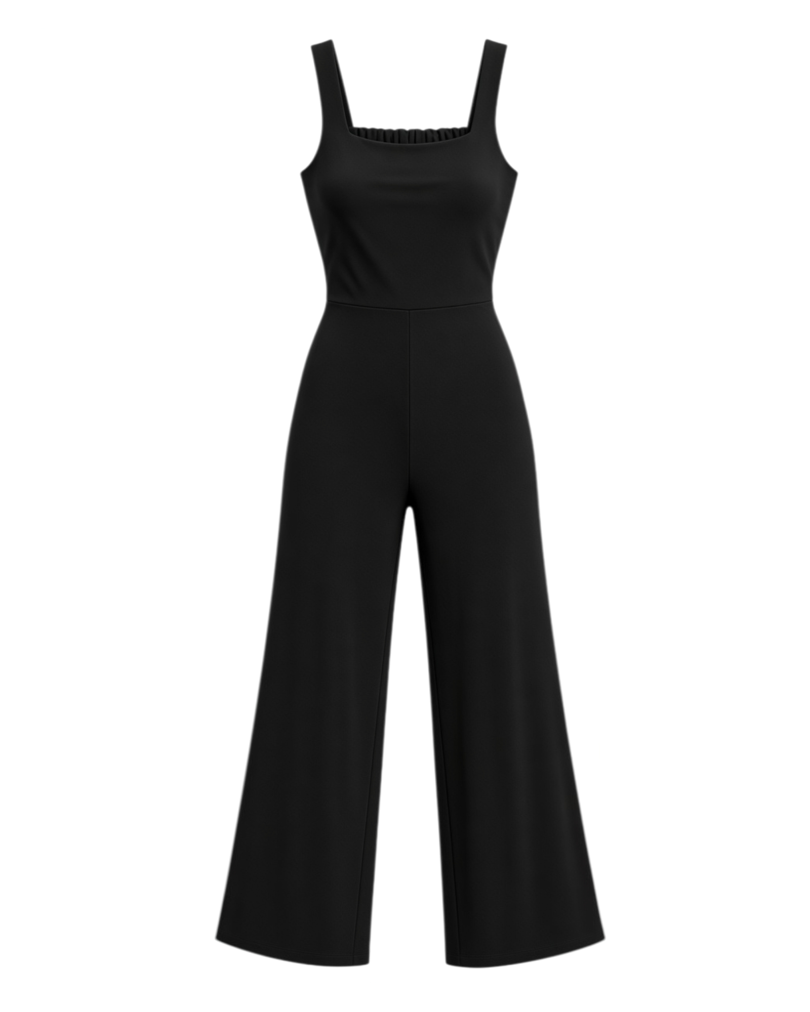 Jumpsuit negro Yanet Collective con escote cuadrado y diseño sin mangas de corte elegante y estructurado