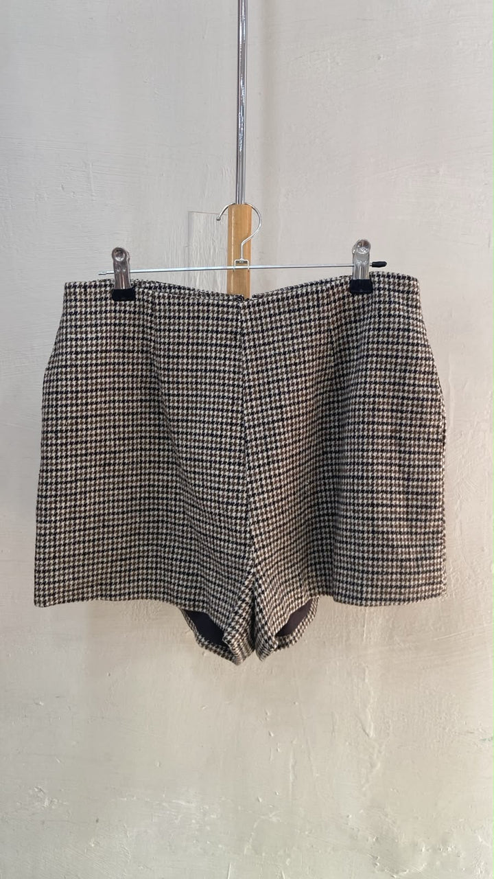 Checkered High-Waist Shorts with Side Pockets
